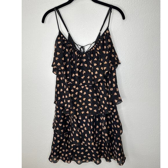Carina Duek Black Peach Polka Dot Heart Vneck Tiered Ruffle Mini 40 / S - Picture 3 of 11